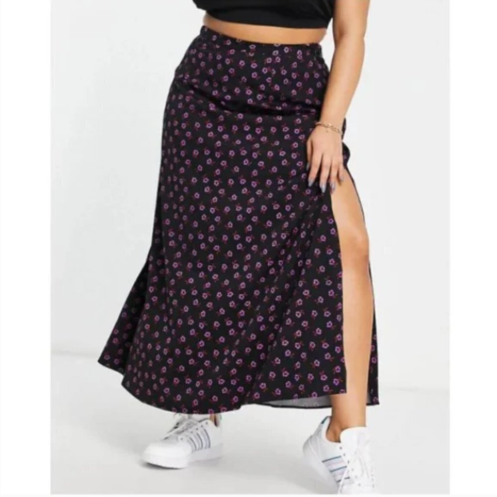 Fashion Union Women's Plus Floral Bias Cut Maxi Skirt Summer- 16